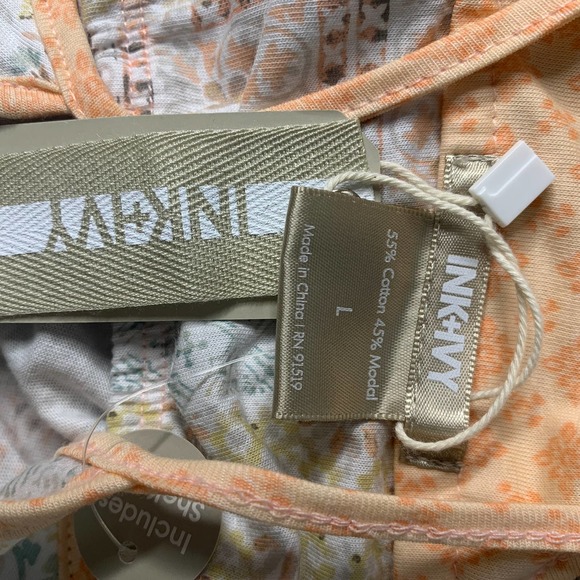 Ink + Ivy Womens Tank Top Size Large White/Orange Floral Sleeveless Racerback‎ - Picture 7 of 9